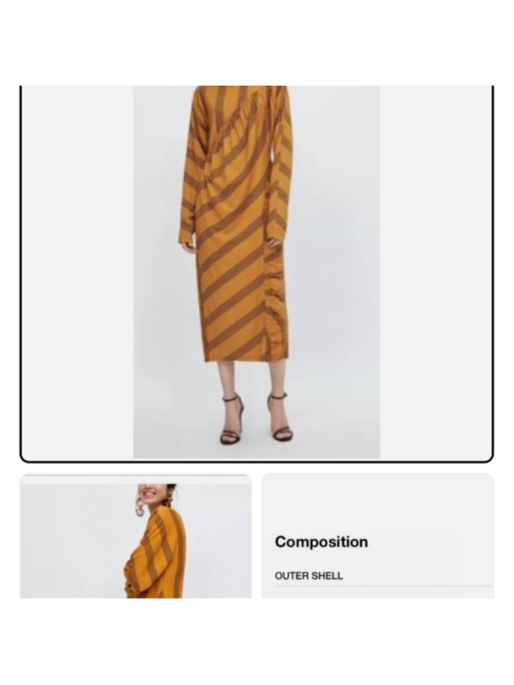 ZARA Mustard Stripe Midi Dress | Textured Knit Ruched Detail | Size S